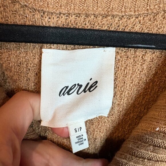 Aerie CozyUp Waffle Quarter Zip Sweater in Cappucino - Picture 4 of 5